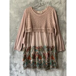 Simply Couture Dress Large Lace Floral Embroidered Long Sleeve Dress Whimsy Flaw